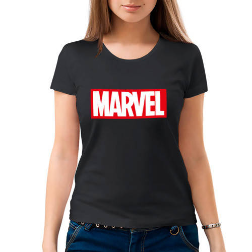 

Женская футболка. Печать на футболке. Marvel. Марвел, Черный