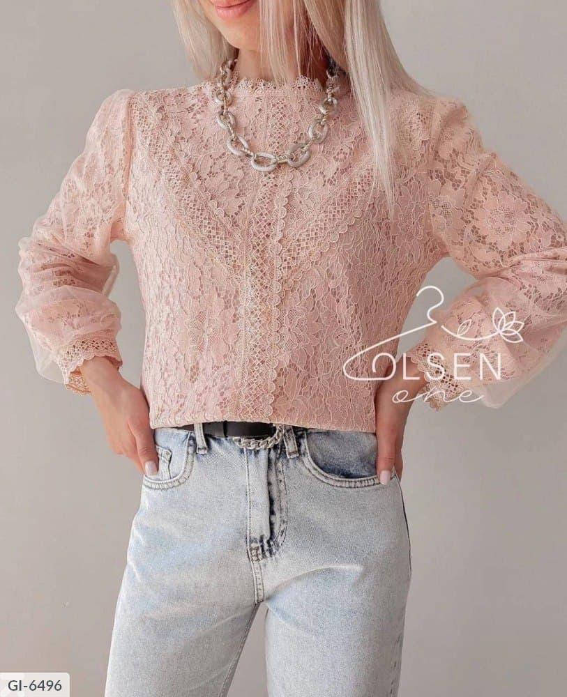 

Красивая женская гипюровая блузка с длинными рукавами (цвета в ассортименте), Белый