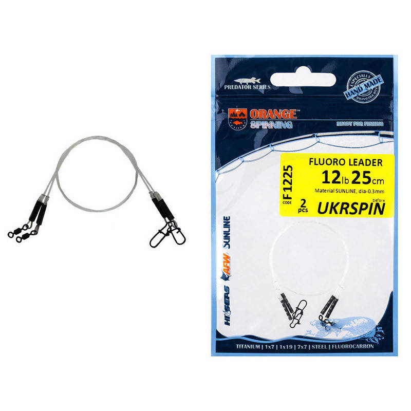 

Поводок UKRSPIN Orange Spinning флюорокарбон 20см 10кг 0.5мм