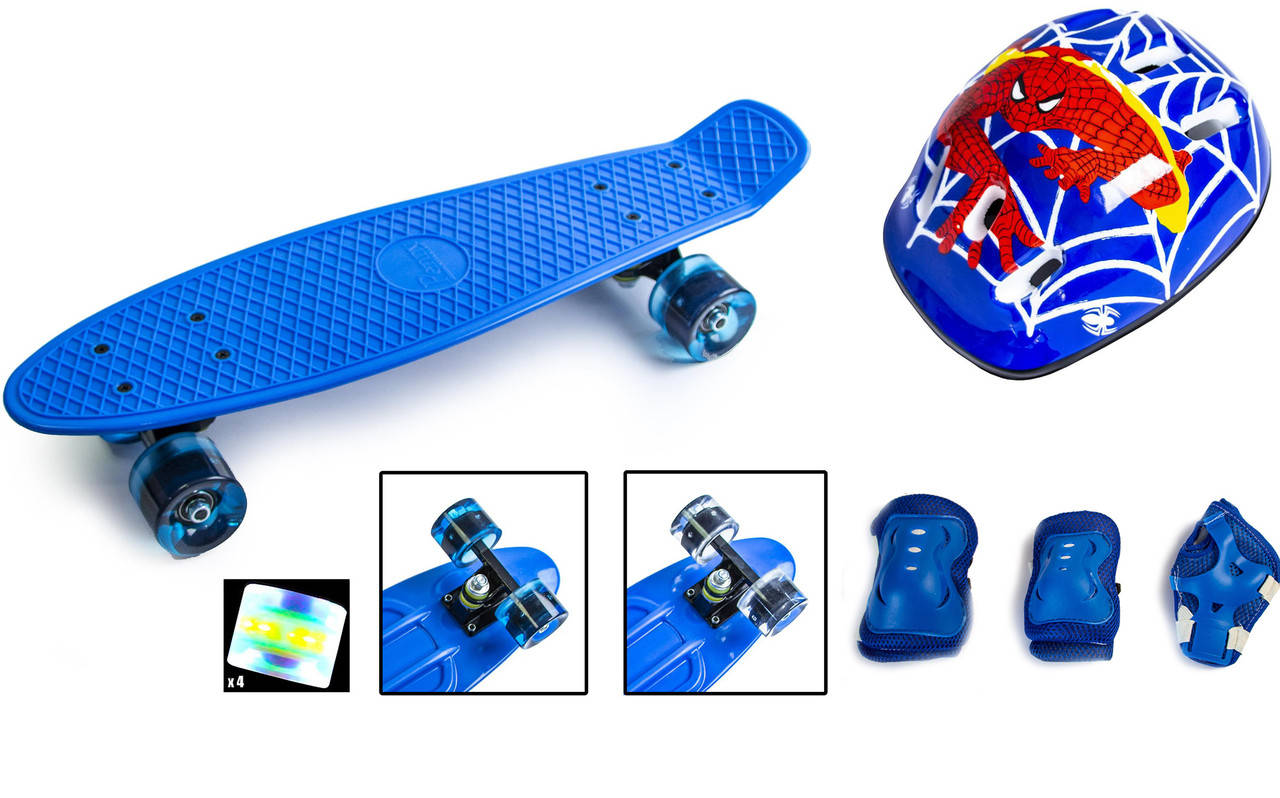 

+Шлем + Защита +Скейт Пенни Борд Penny Board 22Д Синий цвет Светящиеся колеса
