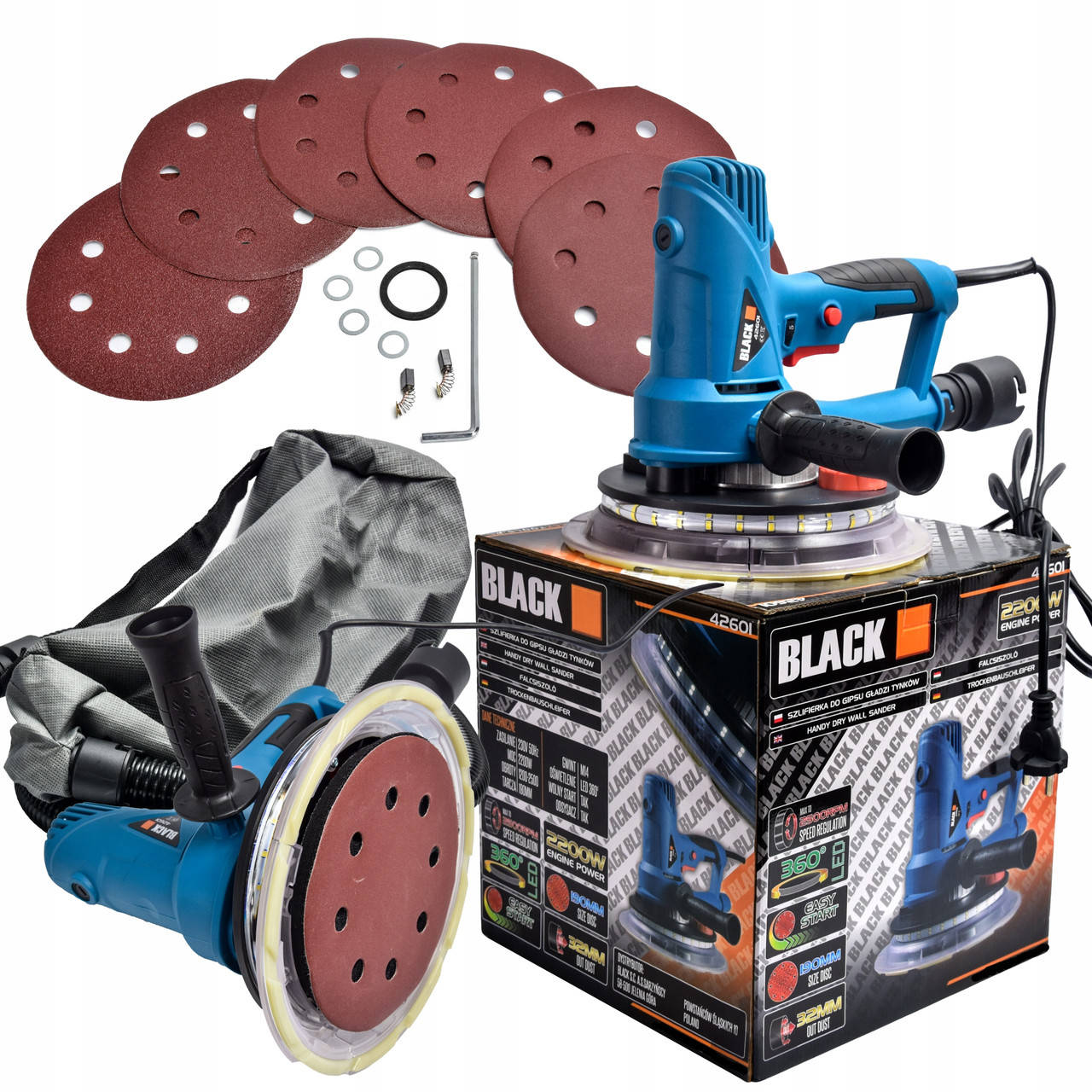 

Шлифмашина для стен и потолка Black! 2200 Вт - 180 мм Круг, Польша