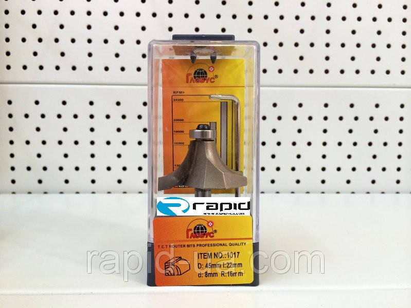 

Фреза ГЛОБУС 1017 D45 d8 h22 R16 кромочная калевочная