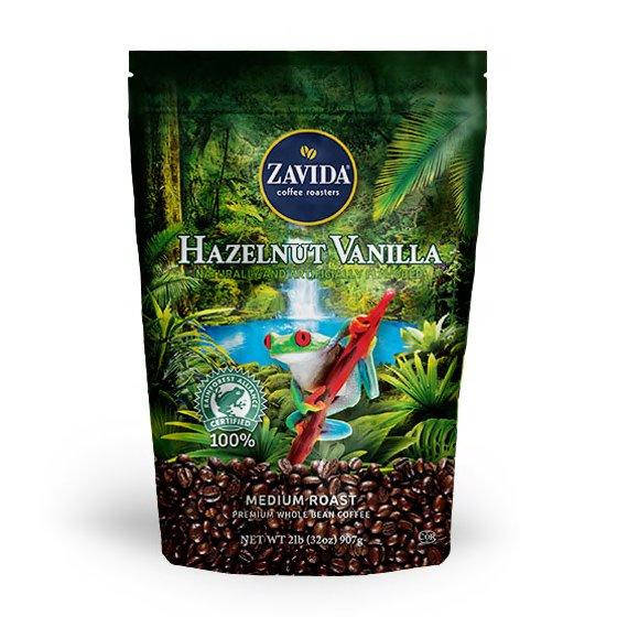 

Кофе зерновой Zavida Hazelnut Vanilla 100% Rainforest "Фундук Ваниль 100% Рейнфорест"Обжарка Средняя 907г