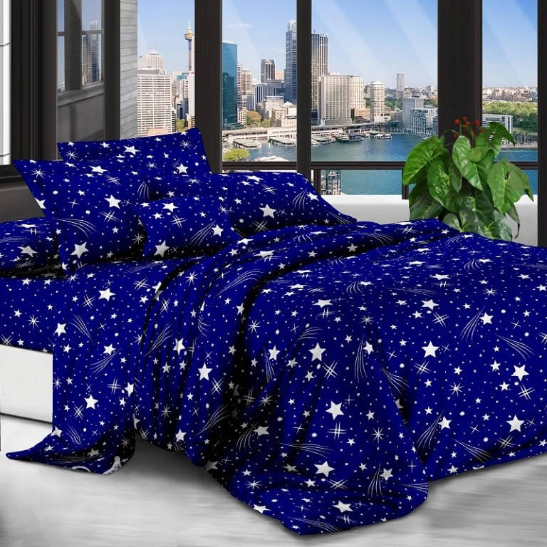 

Звезды синие - Бязь 3D - Семейный комплект, Синий