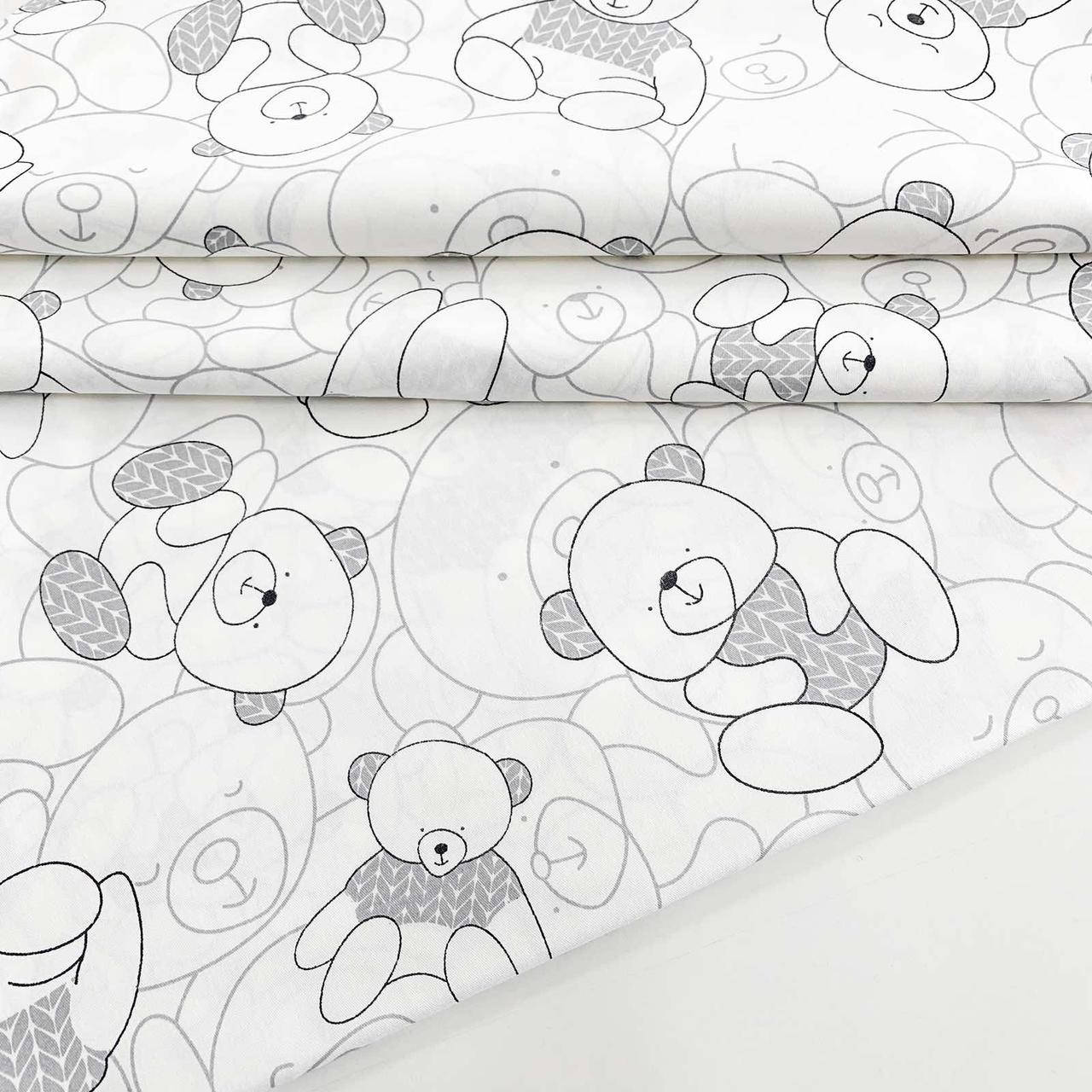 

Сатин "Контурные мишки в серой косичке" 160см, Разные цвета