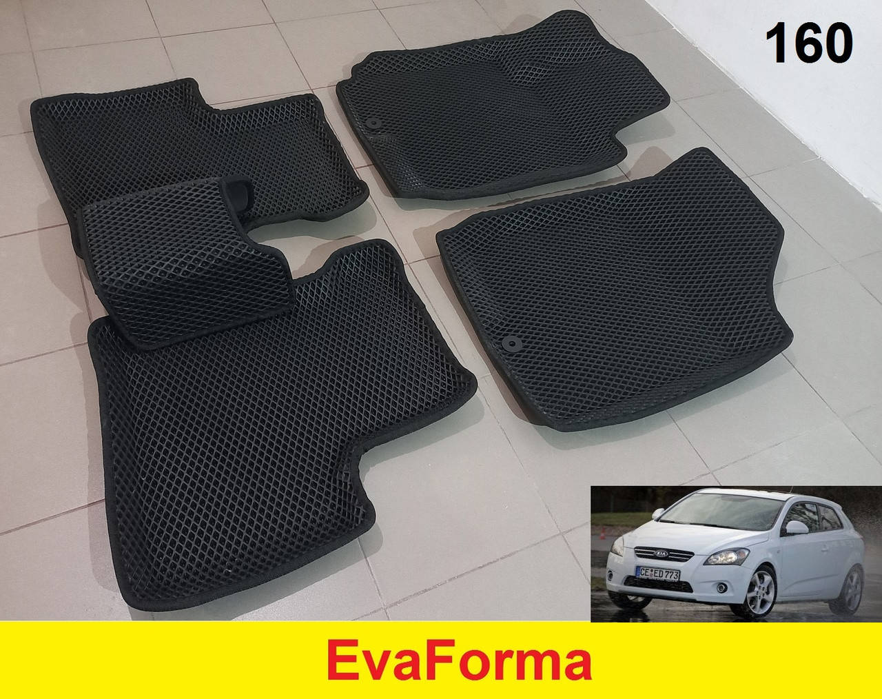 

3D коврики EvaForma на Kia Ceed '06-10, автоковрики ЕВА, Черный