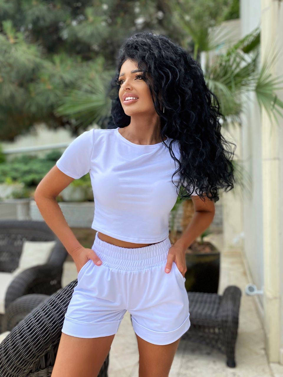 

Женский летний костюм топ и шорты, костюм летний на резинке,производитель ткани Турция, Белый