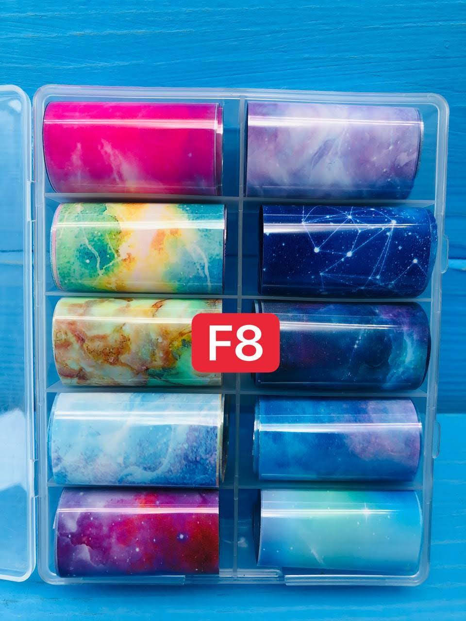 

Фольга для дизайна на ногтях в боксе, набор 10 шт. F8, Разные цвета