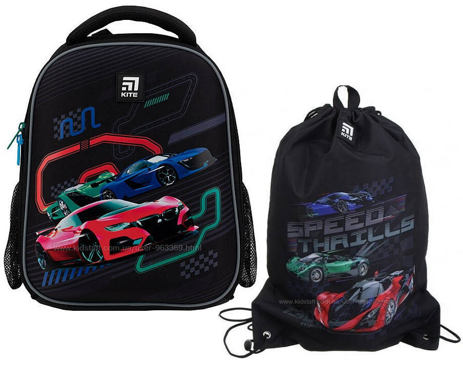 

Рюкзак школьный каркасный Kite Education Racing cars + сумка
