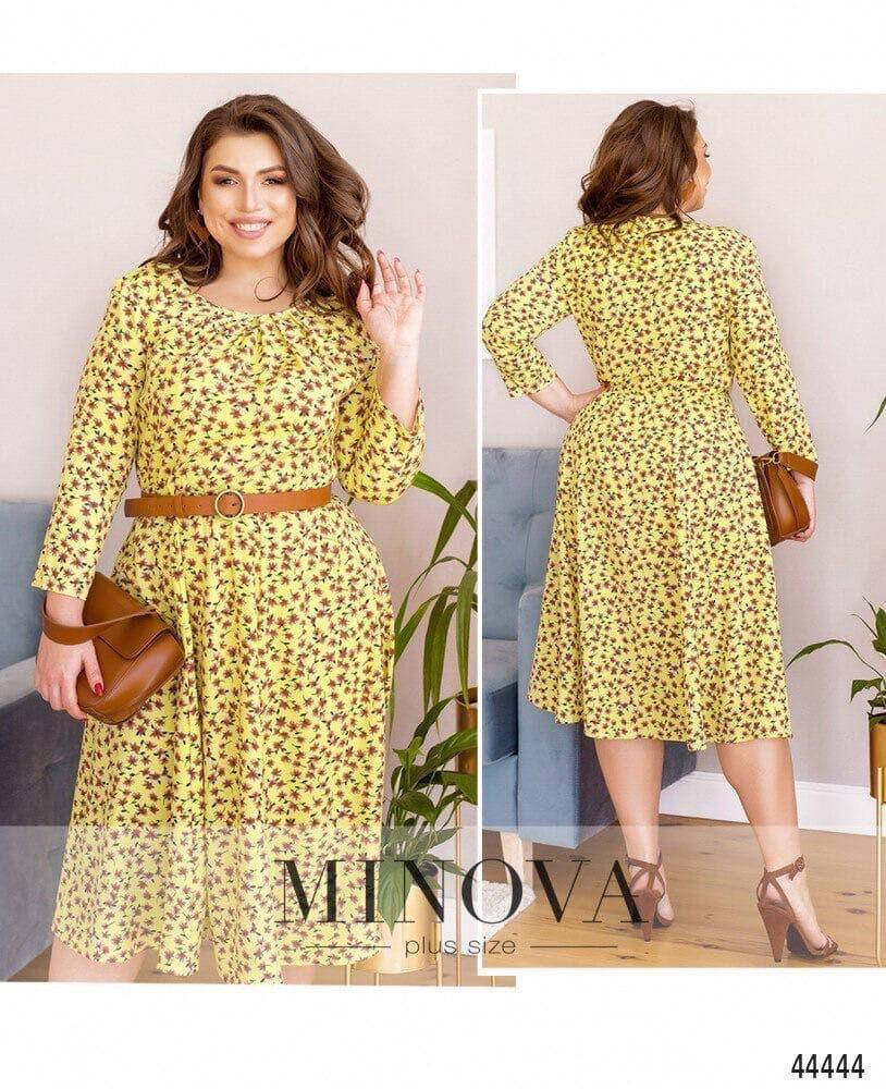 

Женское платье креп костюмка с цветочным принтом желтый