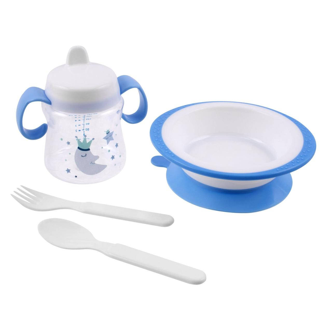 

Набор детский Toukie 4 в 1 (поилка + тарелка + вилка + ложка) голубой