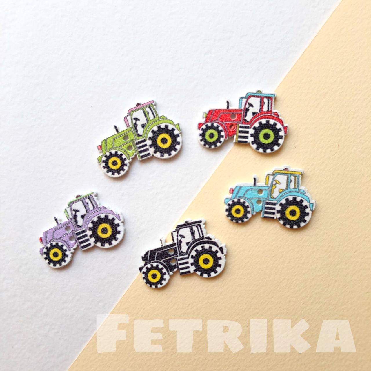 

Пуговицы “Тракторы" деревянные, Разные цвета