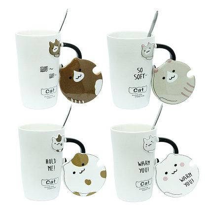 

Чашка с ложкой и крышкой 420 мл Домашний кот ( кружка для чая )