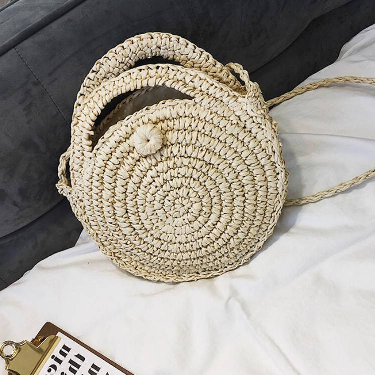 

Маленькая круглая женская плетеная сумка бежевая, Бежевый