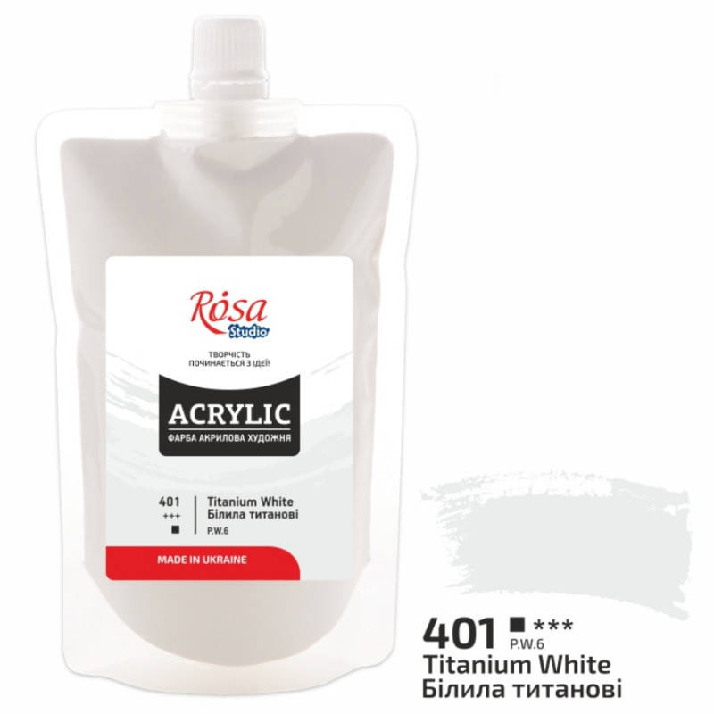

Краска акриловая белила титановые 200 мл Rosa Studio, 323200401, Белый