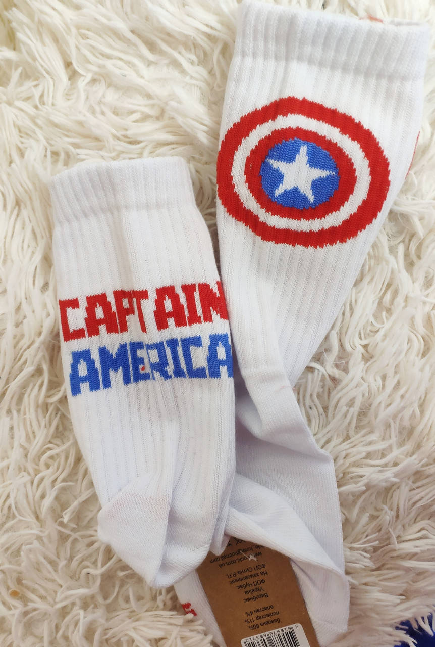 

Носки белые высокие с принтом Marvel / Марвел Capitan America / Капитан Америка Носки супергероев 1 пара