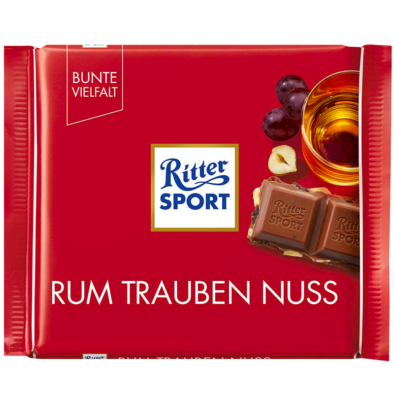 

Шоколад Ritter Sport RUM RAISINS HAZELNUTS (Ром с изюмом и орехом), 100г (1уп/12шт)