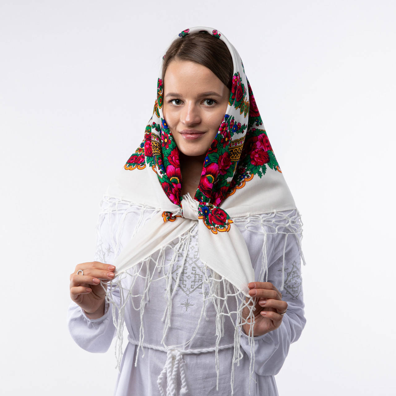 

Українська хустка з тороками 90х90см Біла