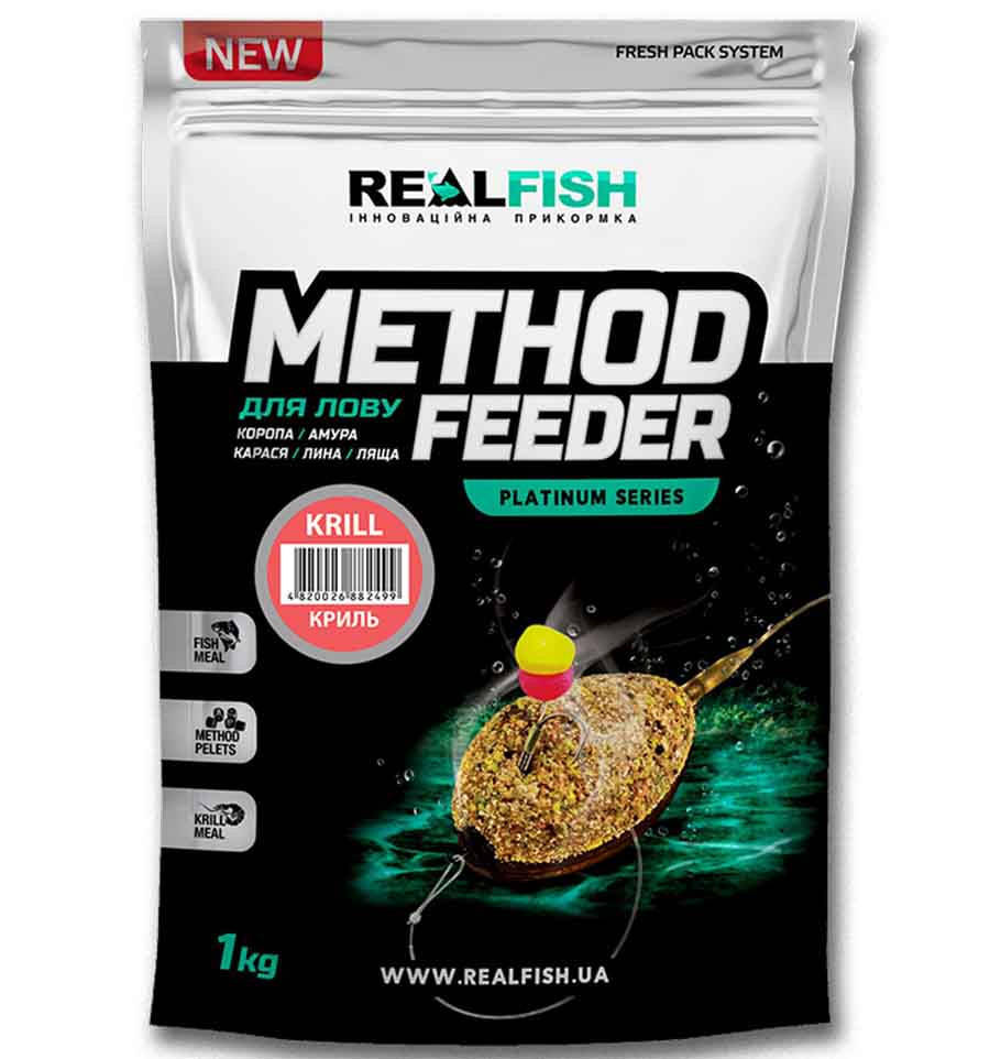 

Прикормка для рыбалки REAL FISH Метод КРИЛЬ, 1 кг