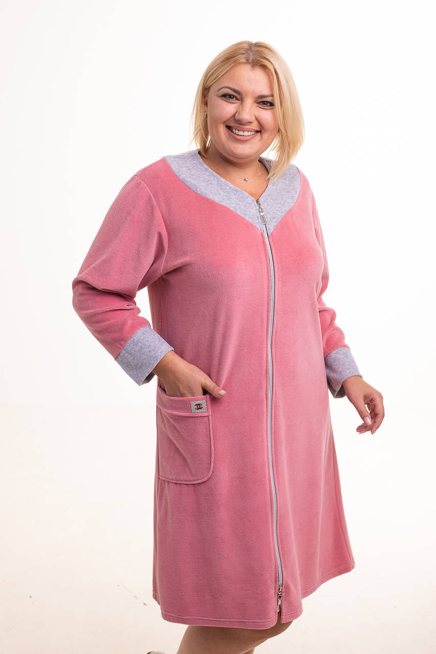 

Халат домашний женский велюровый от производителя 46-56, Розовый