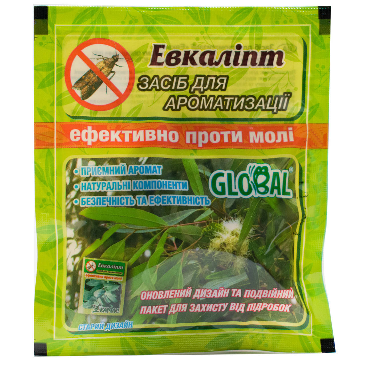 

СРЕДСТВО ОТ МОЛИ С ЗАПАХОМ ЭВКАЛИПТА GLOBAL 10 шт