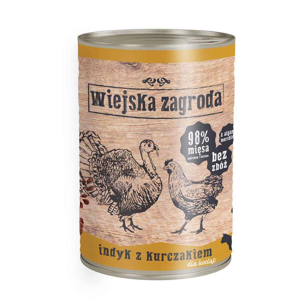 

Корм для котят "Индейка с курицей", влажный корм для котят, (10х200 г) - Wiejska Zagroda