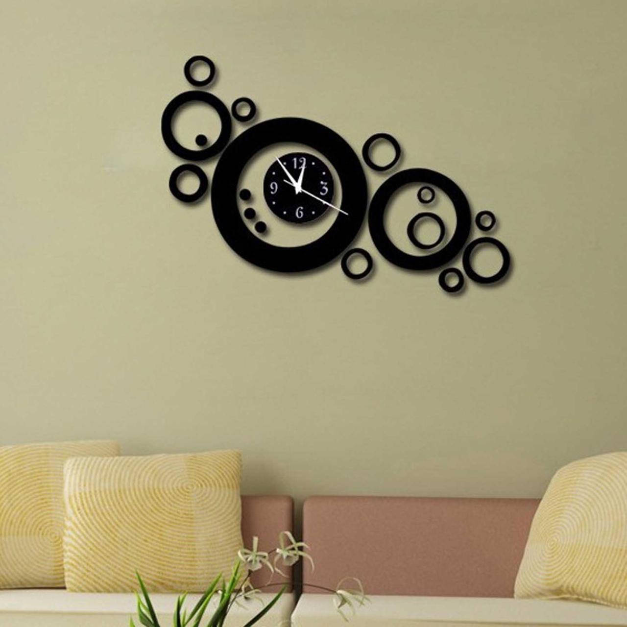 

Настенные 3D часы с зеркальным эффектом "Rings" - 3Д часы наклейка, необычные часы стикеры 70х30 см Чёрный