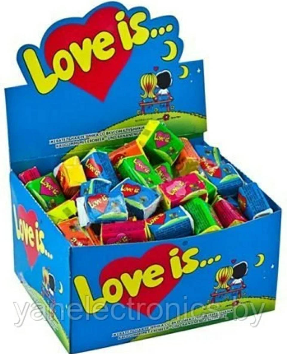 

Микс 100 жвачек - Жвачки Love is, ассорти из 5 вкусов, синяя / желтая /оранжевая / зеленая /розовая коробка