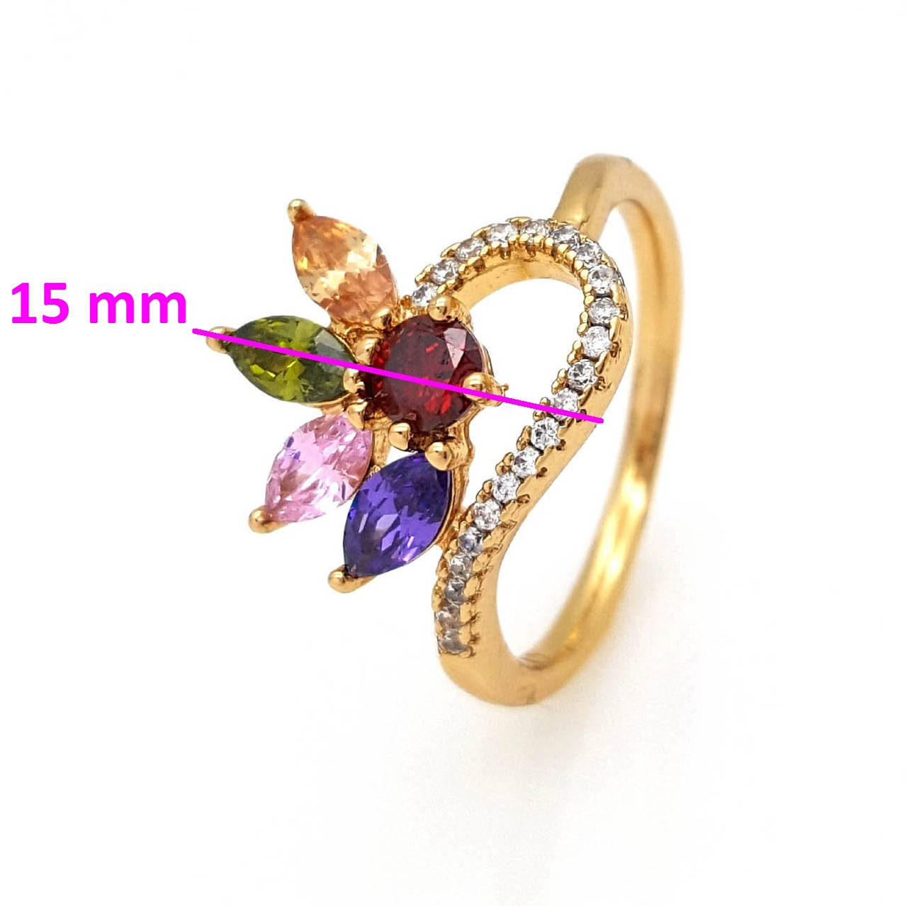 

Кольцо Цветок с разноцветным цирконием, p. 18, р. 18,5 р. 19,5 медсталь 18К