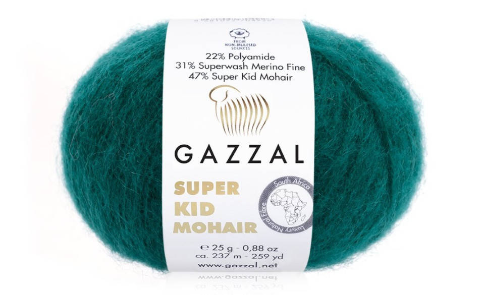 

Gazzal Super Kid Mohair (Газал Супер Кид Мохер) № 64418 темный зеленый (Пряжа мохер, нитки для вязания), Зелёный