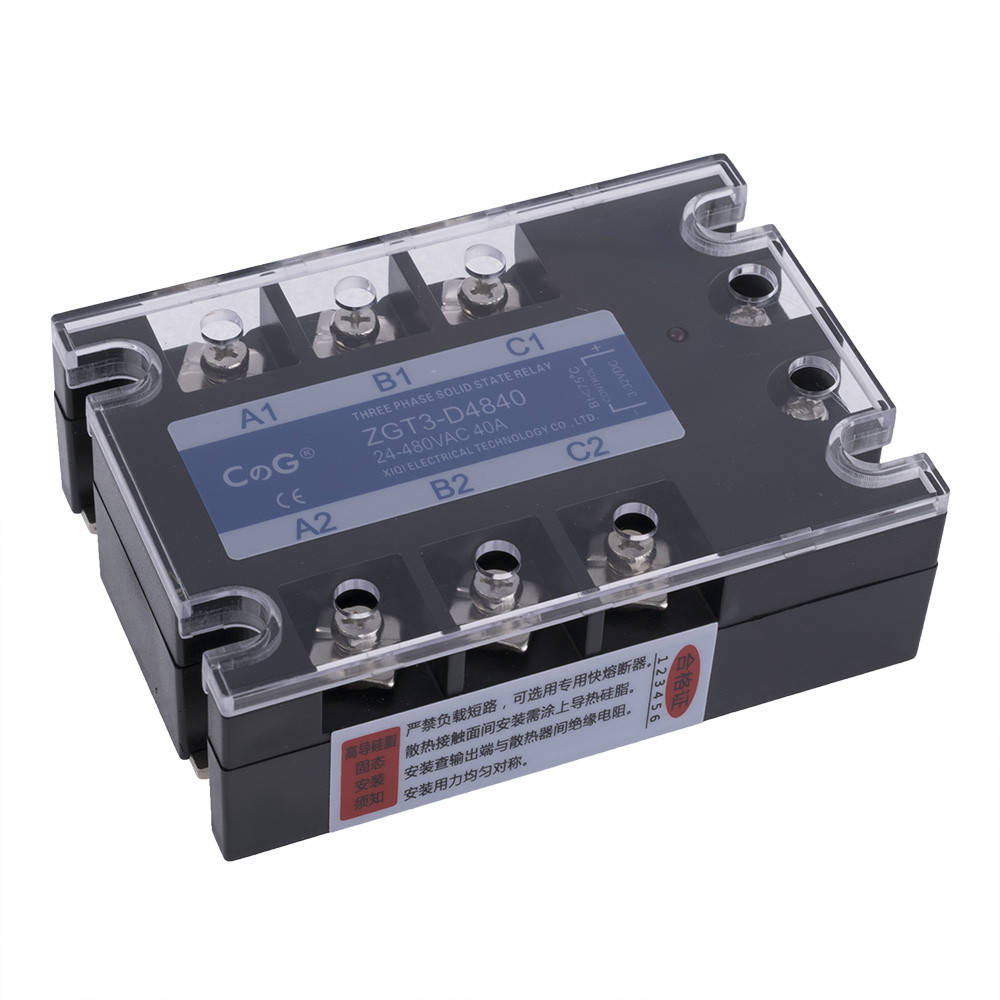 

Реле твердотельное ZGT3-40DA (CG) трехфазное 3-32VDC(25mA)/24-480VAC(40A) CG