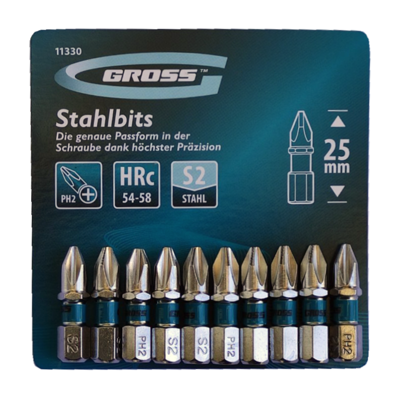 

Набір біт РН2х25 мм, сталь S2, 10 шт " (GROSS 11330)