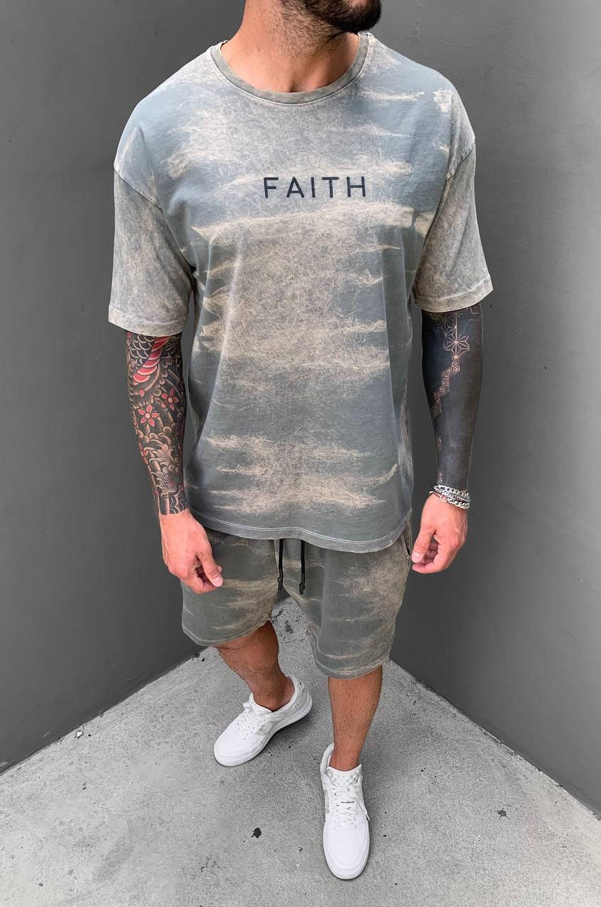 

Мужской стильный летний комплект шорты + футболка FAITH L