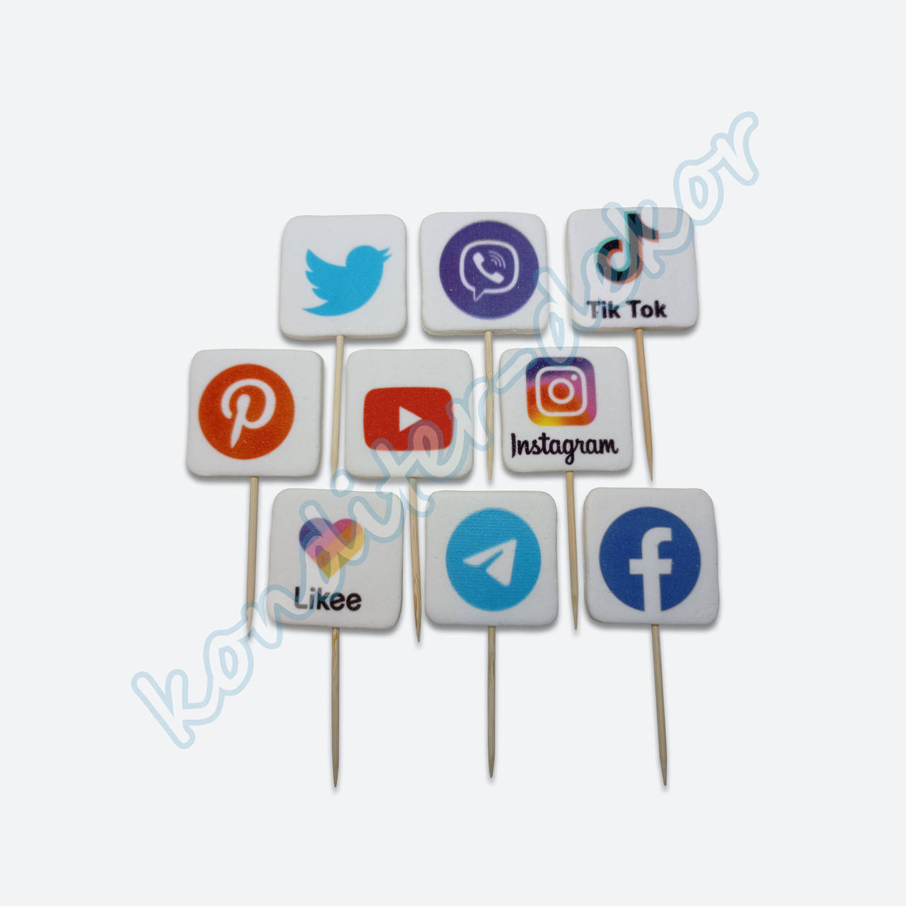 

Набор из сахарной мастики для украшения тортов и кондитерских изделий "Социальные сети", Разные цвета