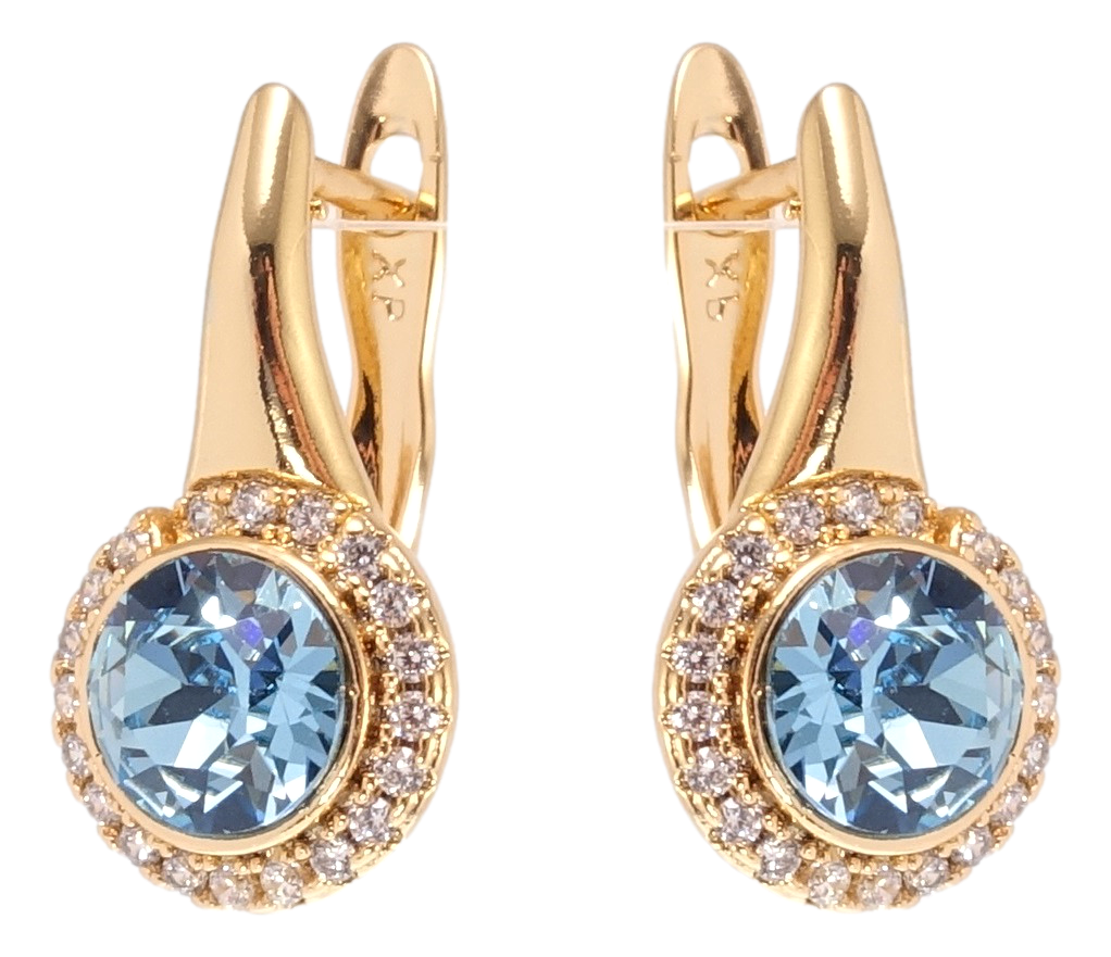 

Серьги Xuping Позолота 18K с кр-ми Swarovski английский замок "Кристаллы Aquamarine в обрамлении циркония"