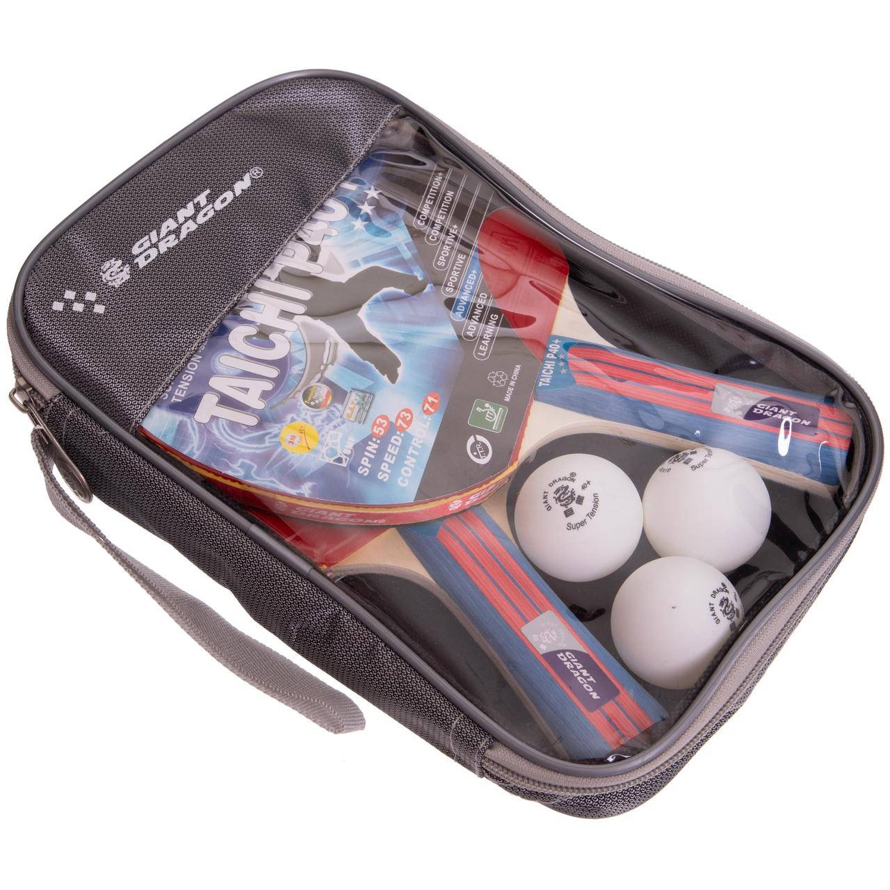 

Набор для настольного тенниса 2 ракетки,3 мяча,чехлом GIANT DRAGON TAICHI P40+3* MT-6505