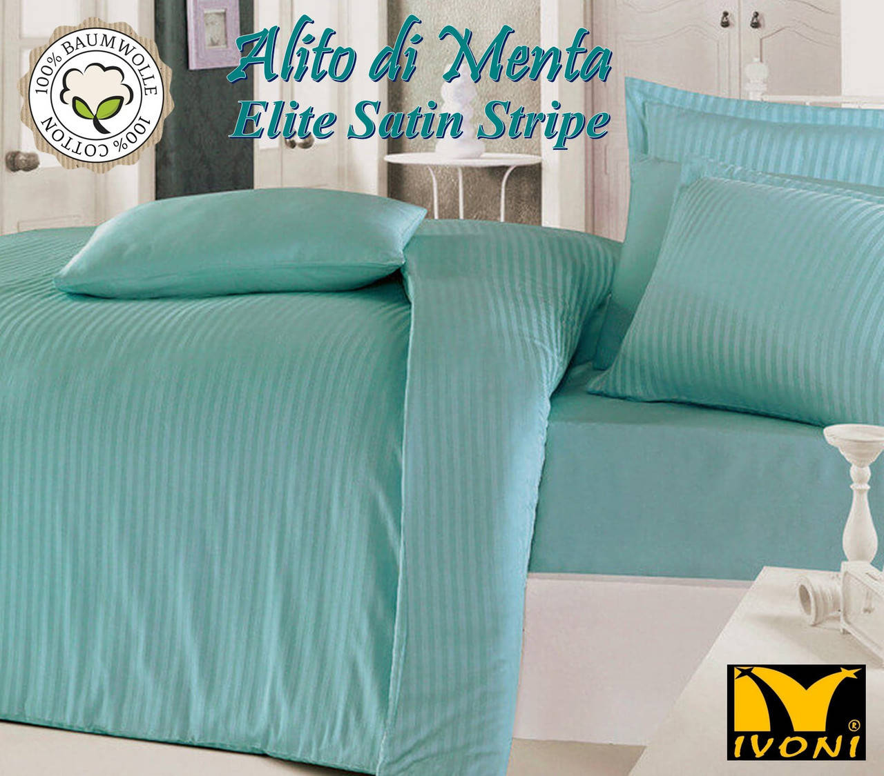 

Простынь на резинке 140х190 Коллекции "Elite Satin Stripe 8х8 mm Alito di Menta". Страйп-Сатин (Турция)., Бирюзовый