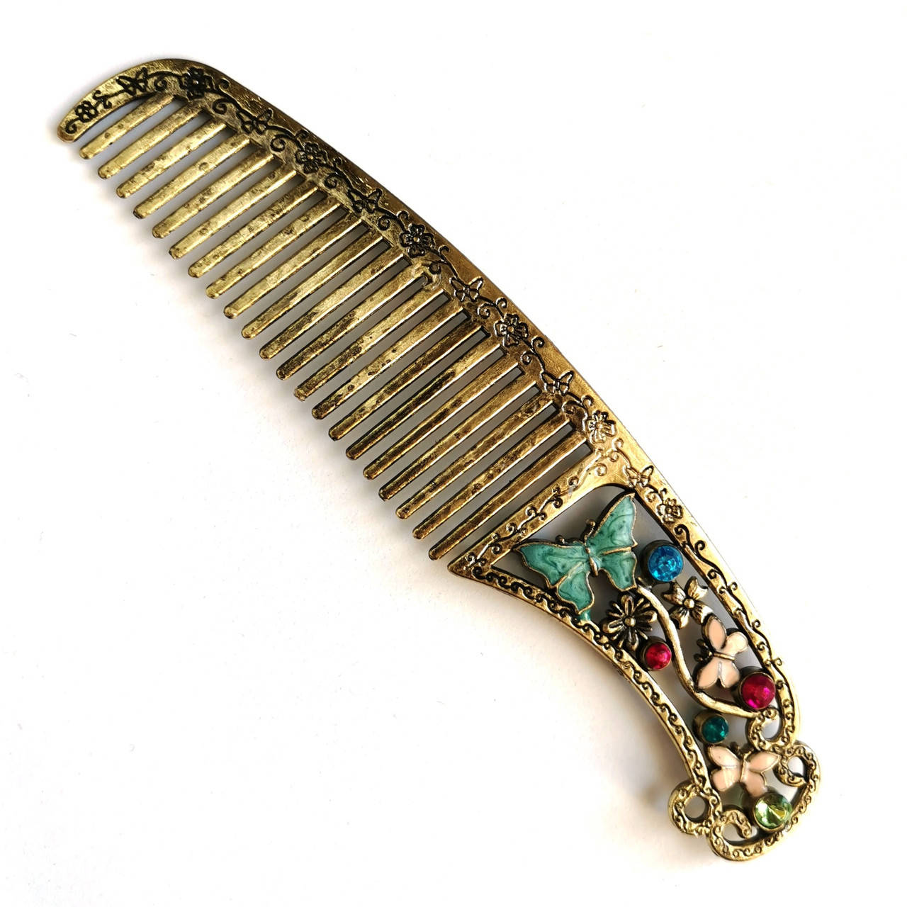 

Расческа Vintage Bronze Бабочки инкрустированная стразами и эмалью