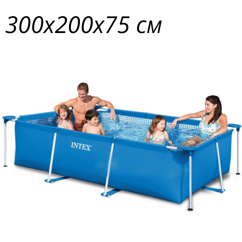 

Каркасный бассейн Intex 28272 большой 300 х 200 х 75 см прямоугольный сборный без фильтра синий для дома