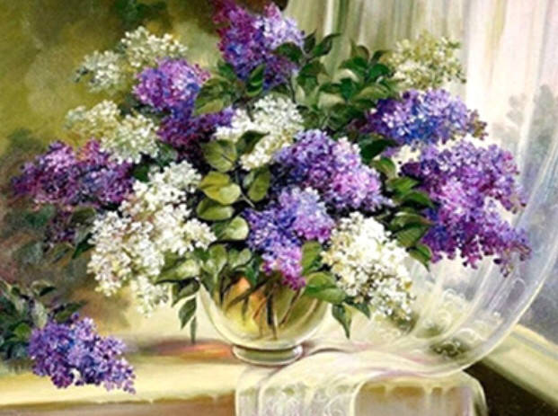 

50*40см Сирень у окна, 2в1 рисование и алмазная живопись