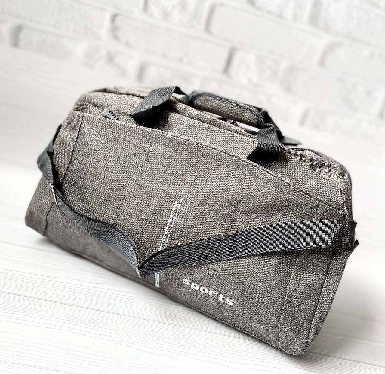 

Сумка дорожная спортивная серая через плечо мужская женская, Серый