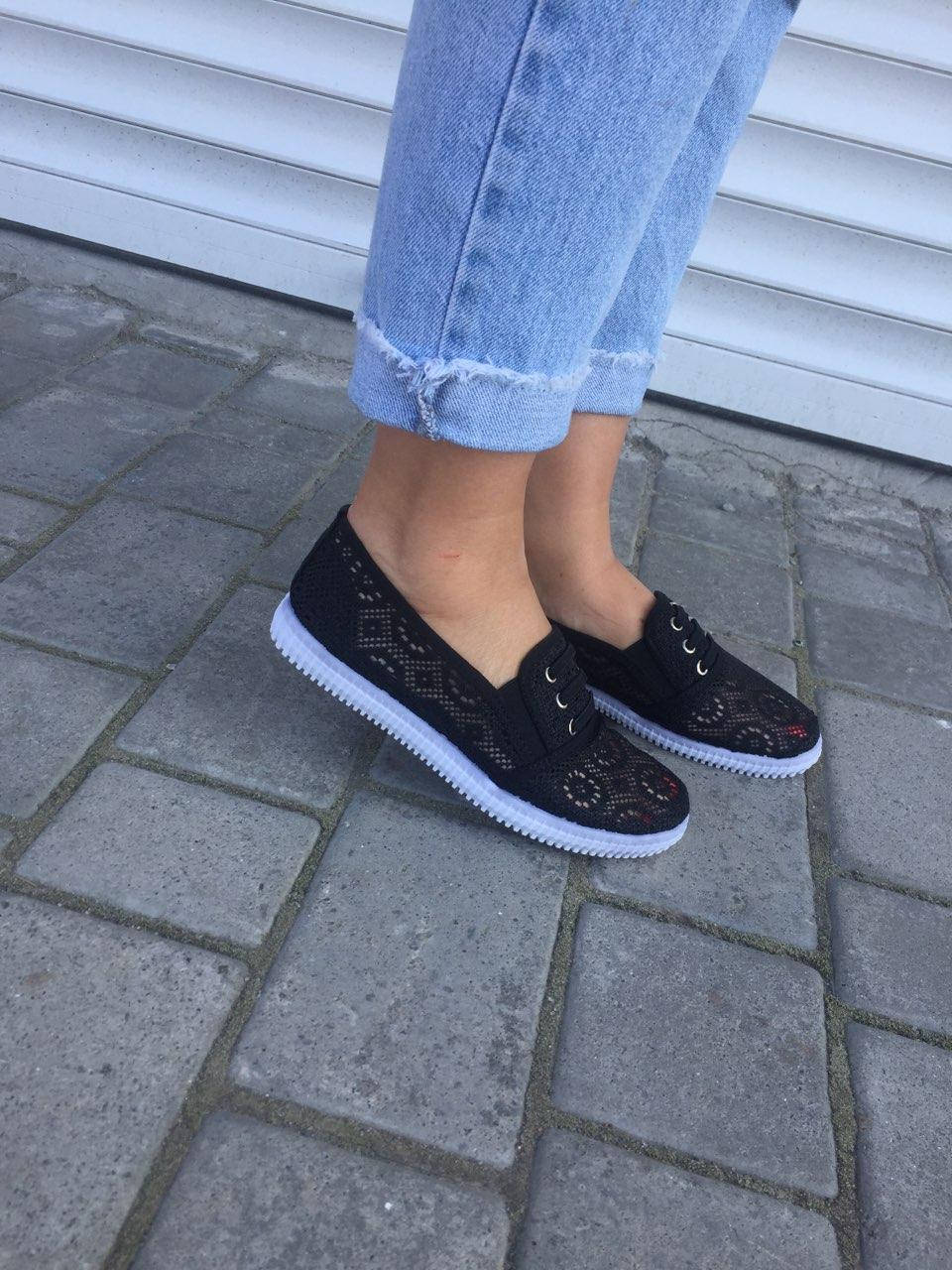 

Слипоны женские E861-1 чёрные (лето сеточка) 38