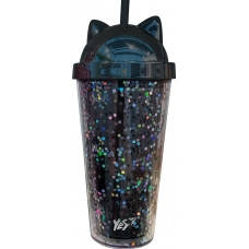 

Тамблер-стакан YES с блестками "Black Cat", 450мл, с трубочкой, Черный