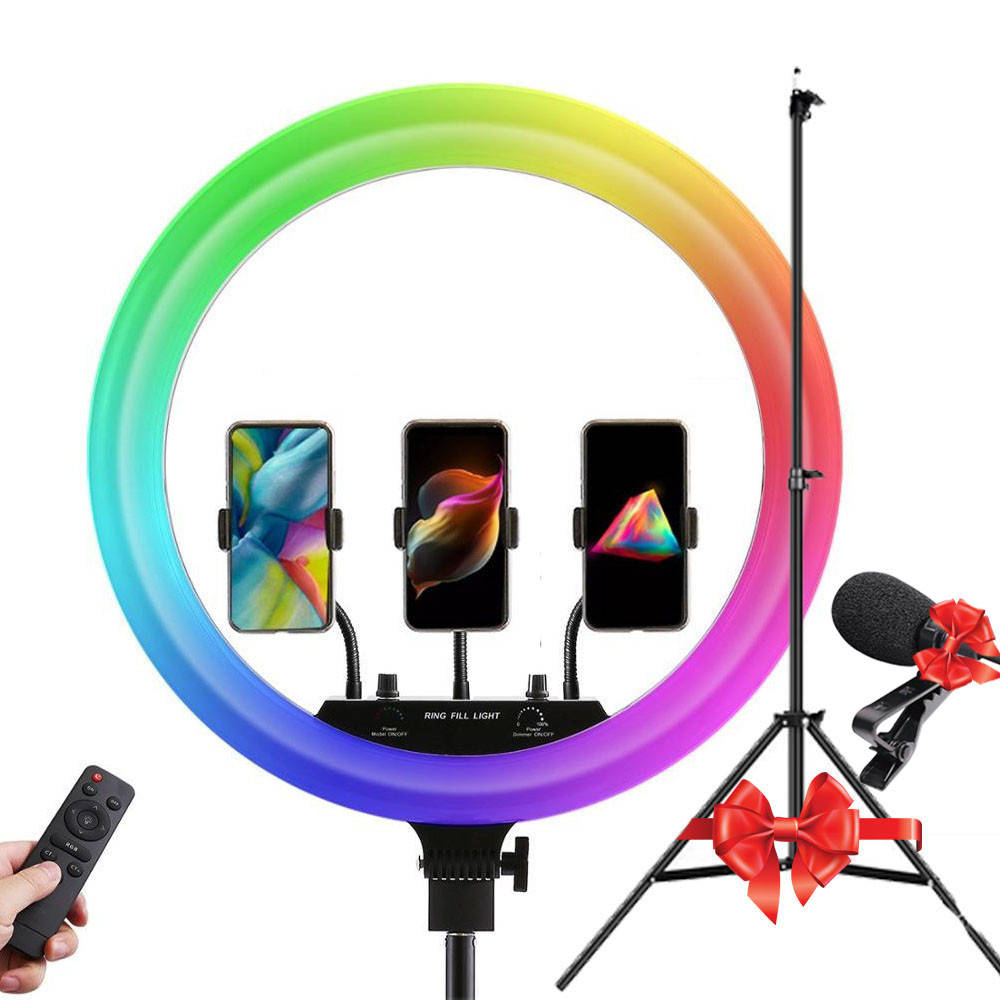 

Кольцевая Led-лампа RGB 45 см для фото и видео съемки + ПОДАРОК Штатив 0.66-2 м + Петличный Микрофон!