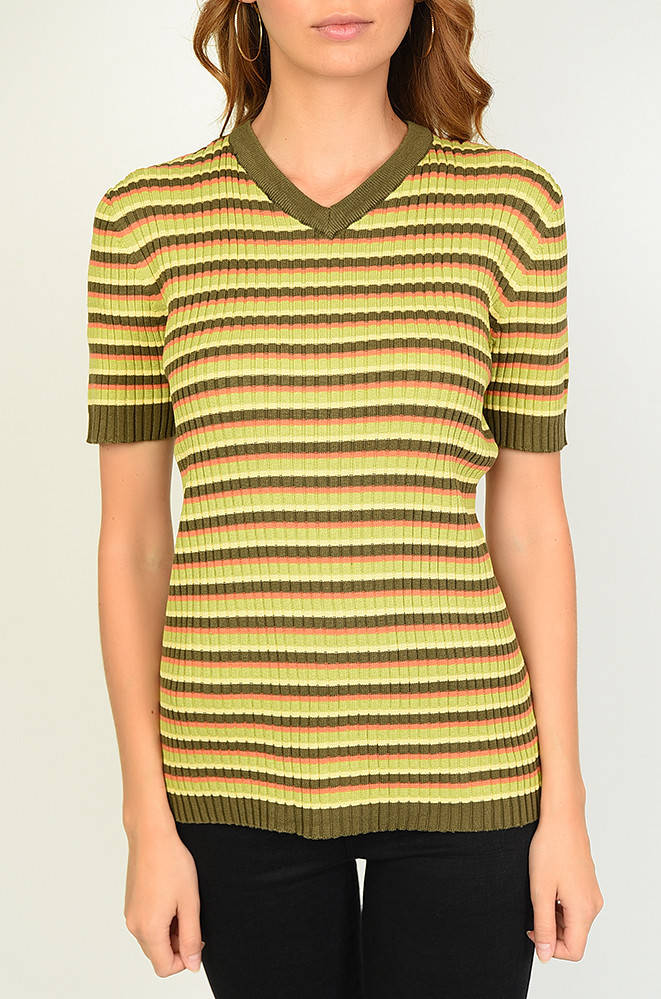 

Футболка женская полоска оливковая 134175S