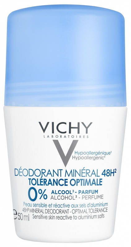 

Шариковый дезодорант без солей алюминия. Vichy Mineral Deodorant 48H Optimal Tolerance Roll-On 50 ml