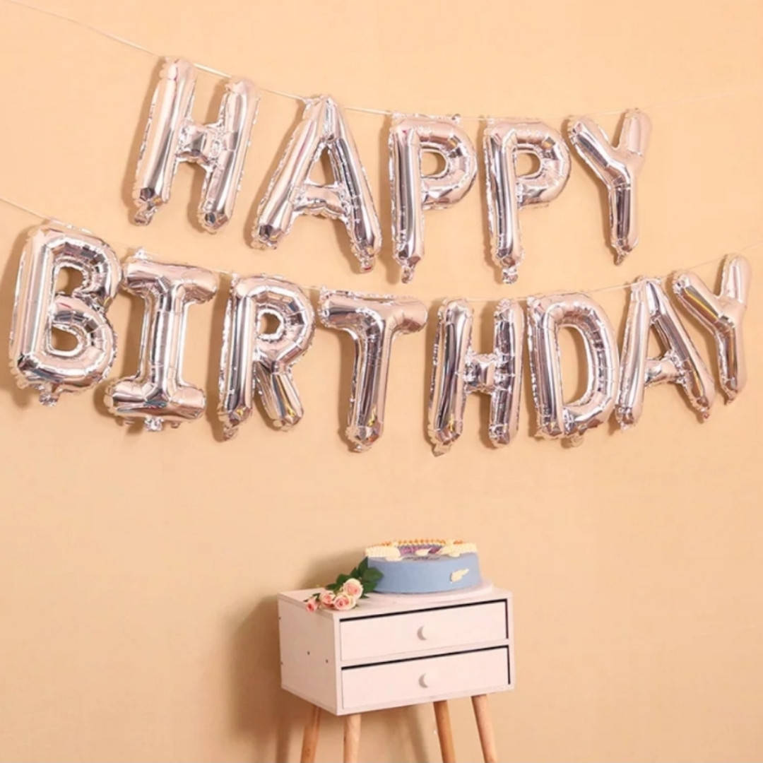 

Шар буквы Happy Birthday серебряные 40см