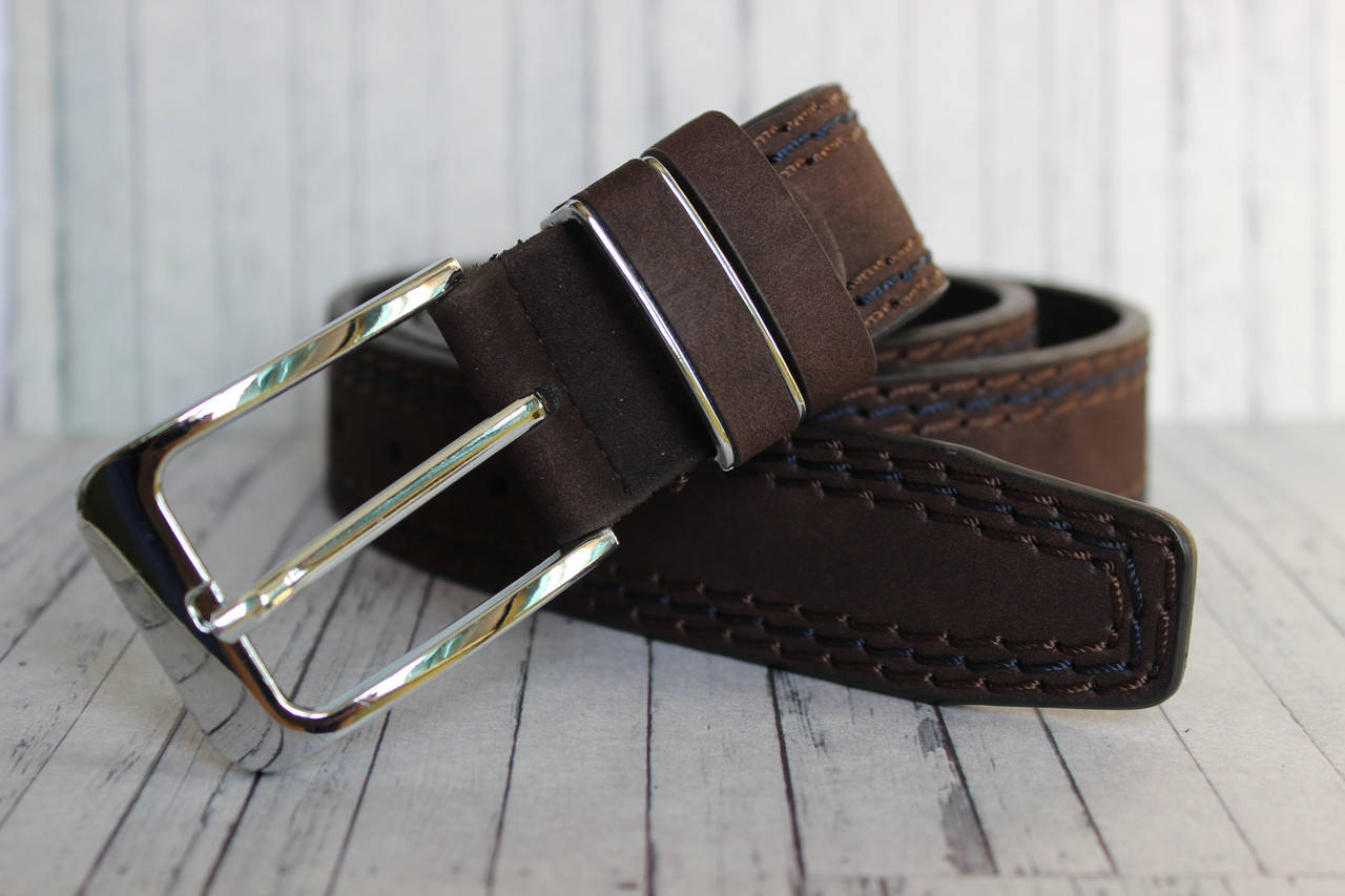 

Ремень мужской из Нубука с прошивкой, Коричневый