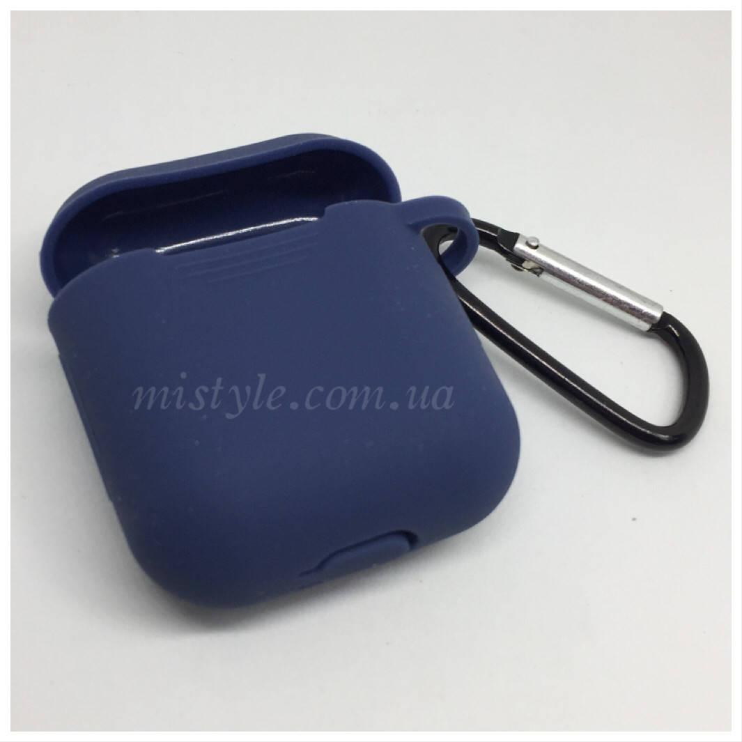 

Силиконовый чехол для AirPods 1 эирподс 2 с карабином тёмно синий