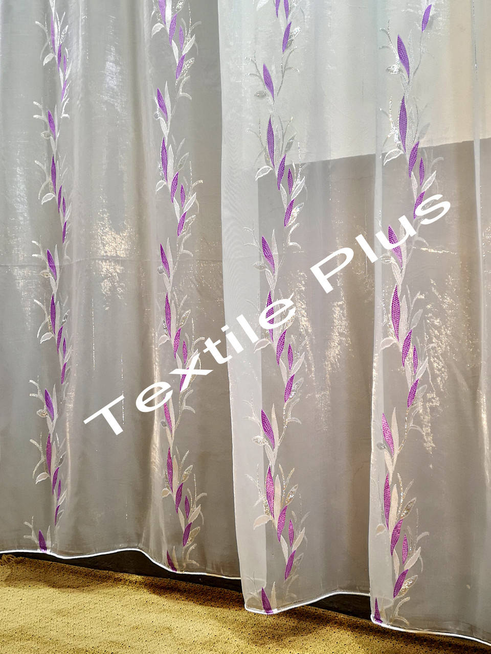 

Тюль шифон с сереневым декором